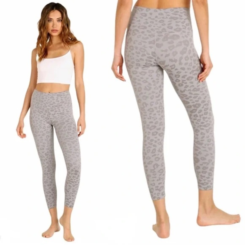 BEYOND YOGA Gray Midi Leopard High Rise Leggings